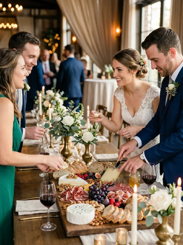 Novios e invitados disfrutando una tabla Tablikesos en su matrimonio